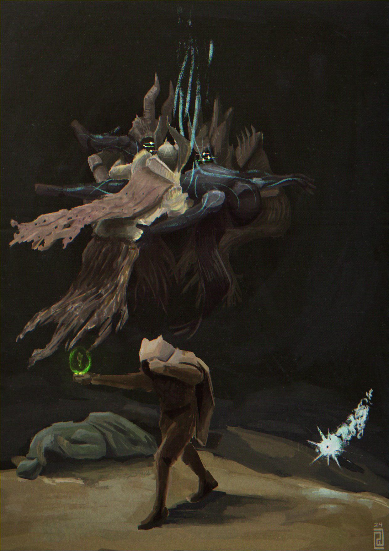 The Transfiguration of Omar Agah. After Francisco Goya's "Witches' Flight" (1798) Contribution to D2 Art Events' Spring Media 2024 event. Destiny © Bungie
